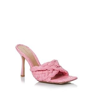 Bottega Veneta Women's Square Toe Woven Raffia High Heel Pink EUR 40 US 10